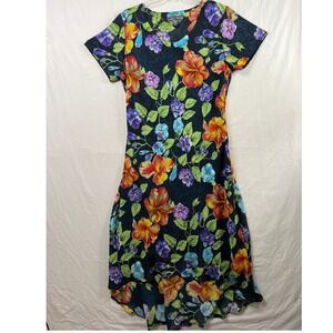 A Wild Thyme Floral Maxi Dress Womens 18 Tropical Short Sleeve Retro Colorful